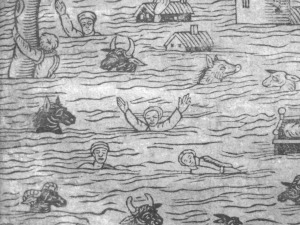 Detail from the woodcut on our 1607 pamphlet, "A true report of certaine wonderfull overflowings of water" in the Cardiff Rare Books collection in SCOLAR